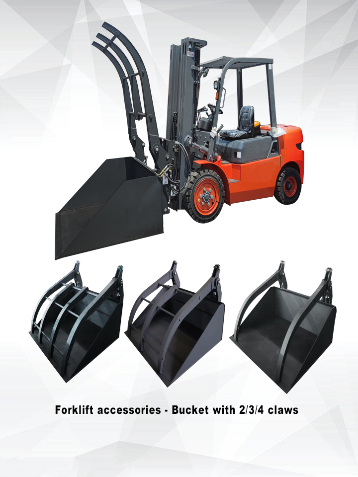 Forklift equipment bucket with claw