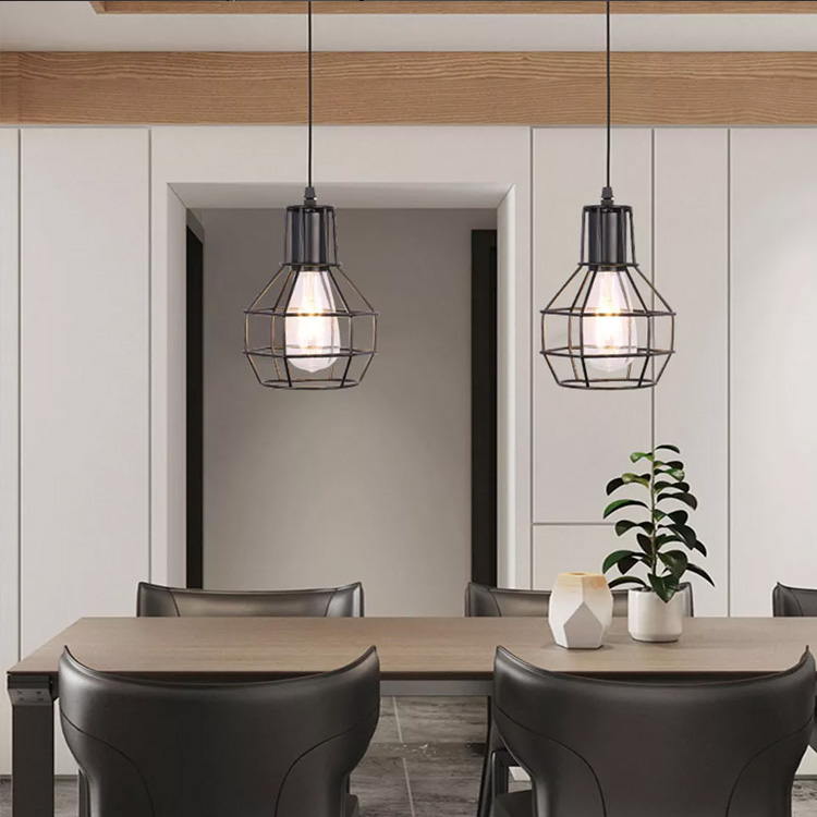 Vintage Pendant Lamp Cage Edison Bulb E27 Hanging Lights Retro Metal Lampshade