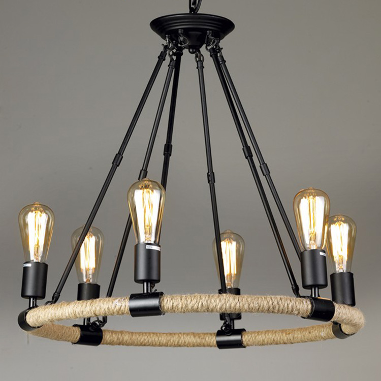 Nordic Sputnik Design Metal Round Rustic Retro Hemp vintage industrial Rope pendant lights
