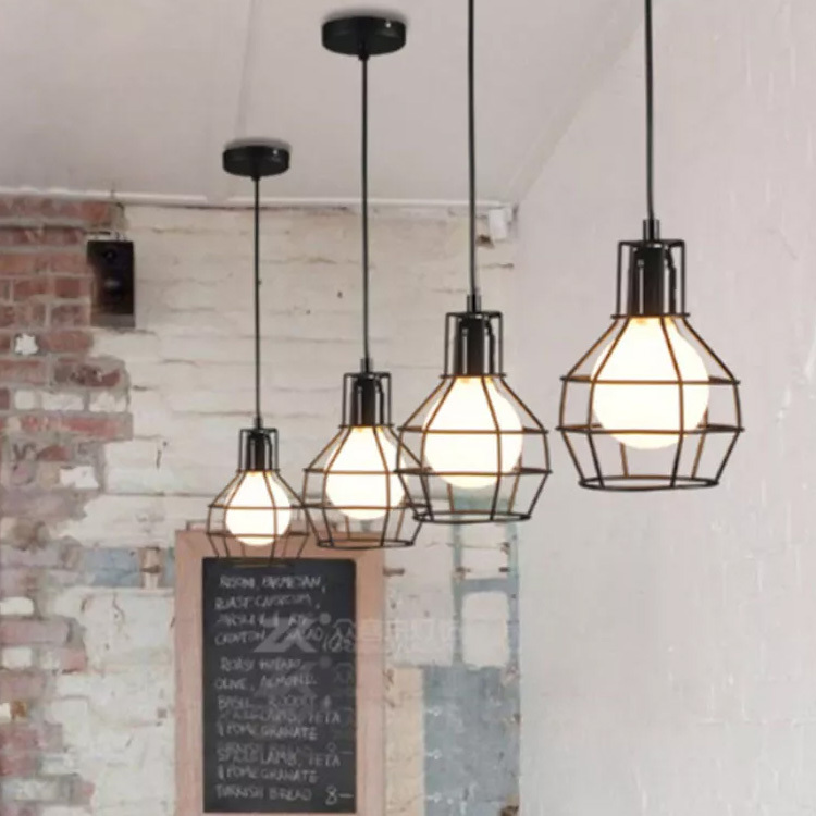 Vintage Pendant Lamp Cage Edison Bulb E27 Hanging Lights Retro Metal Lampshade