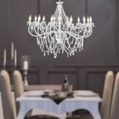 Crystal Hanging Candle Chandeliers Pendant Lights European Lighting and Circuitry Design White Painted,acrylic Crystal 12 Arms