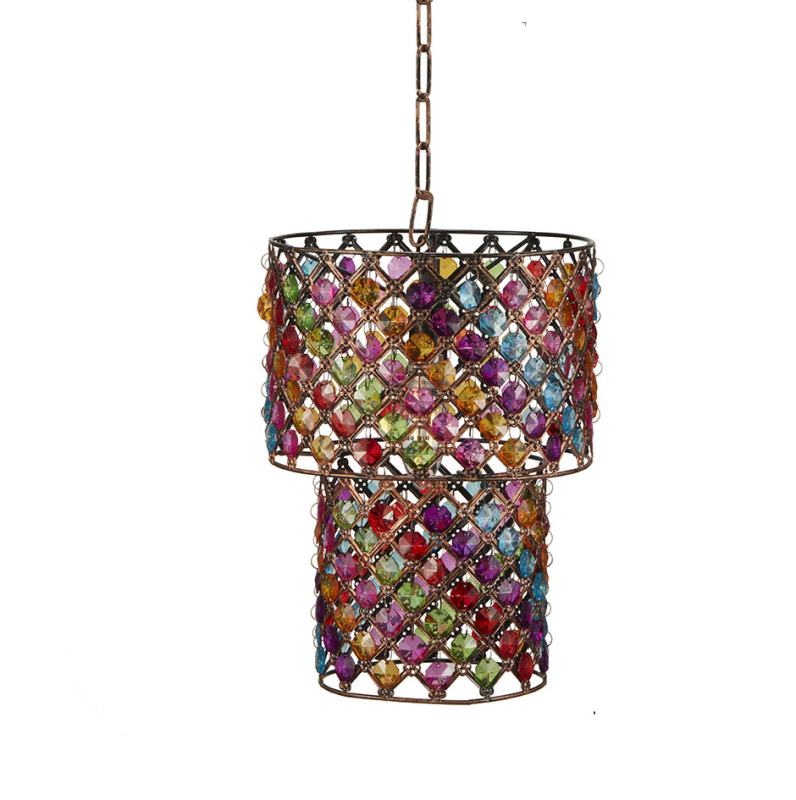 LED Decorative Pendant Lighting Lamp For Kitchen Moroccan Brass Lanterns Antique Metal Mediterranean Crystal Pendant Light