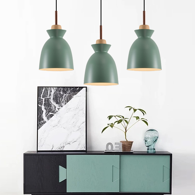 Factory Wholesale Promotion Nordic Modern Iron Decorative Hanging Lamp Lighting For Kitchen Island Wood Pendant Light