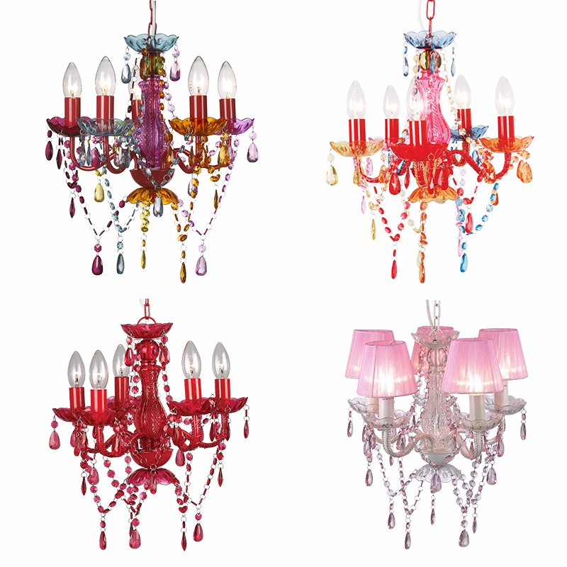 Pink lampshade home decoration crystal acrylic children chandelier lighting