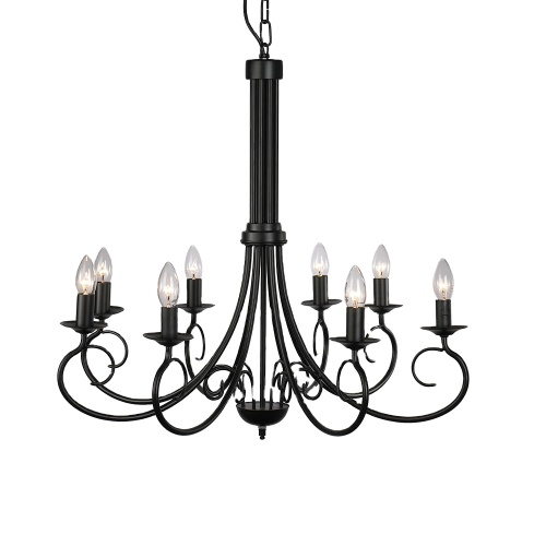 Retro Black Pendant Lamp Chandelier Lighting 5 Candle Wrought Iron Light Hanging Ceiling Fixtures