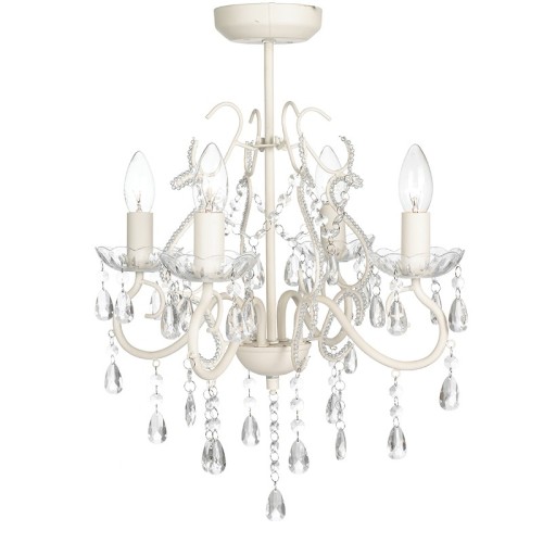 Shabby Chic Five Way Semi Flush Ceiling Pendant Chandelier Light Acrylic Droplets