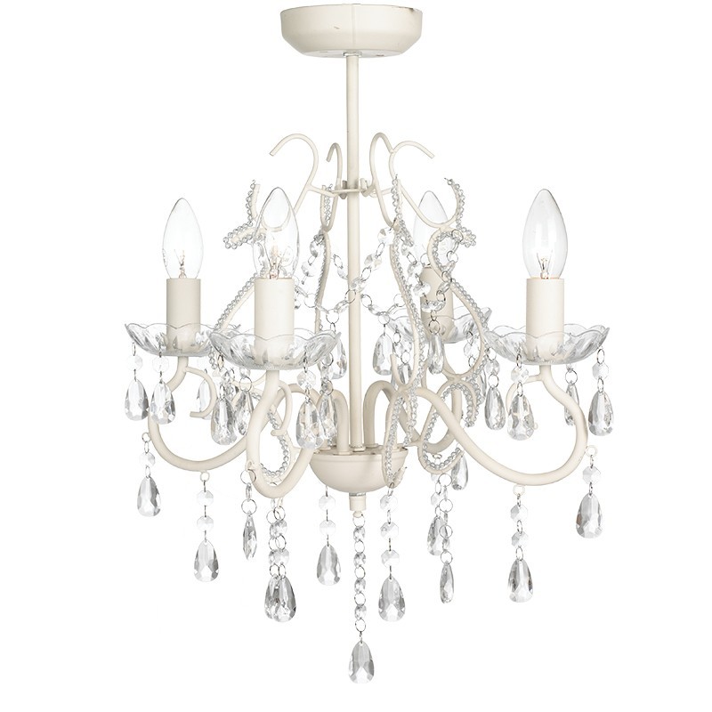 Shabby Chic Five Way Semi Flush Ceiling Pendant Chandelier Light Acrylic Droplets