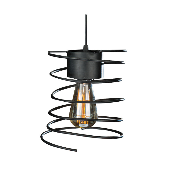 Vintage Ceiling Lamp Hanging Light Industrial Antique Black Metal Spiral Shade Cage Pendant Light