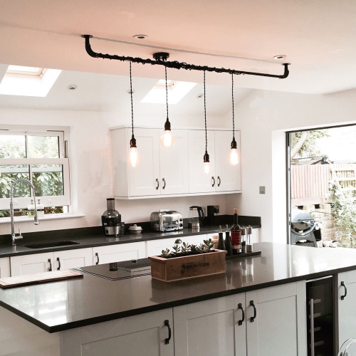 Industrial Pendant Lamp Steampunk Water Pipe Hanging Lamp NS-125331 Vintage Lighting and Circuitry Design Iron Matt Black 1-year