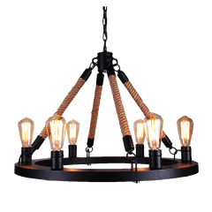Vintage Industrial Lighting Retro Hemp Rope 6 Lights Vintage Wrought Iron Loft Restaurant pendant Light