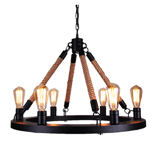 Vintage Industrial Lighting Retro Hemp Rope 6 Lights Vintage Wrought Iron Loft Restaurant pendant Light