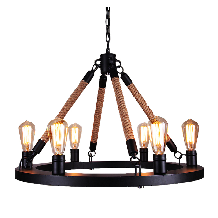 Vintage Industrial Lighting Retro Hemp Rope 6 Lights Vintage Wrought Iron Loft Restaurant pendant Light
