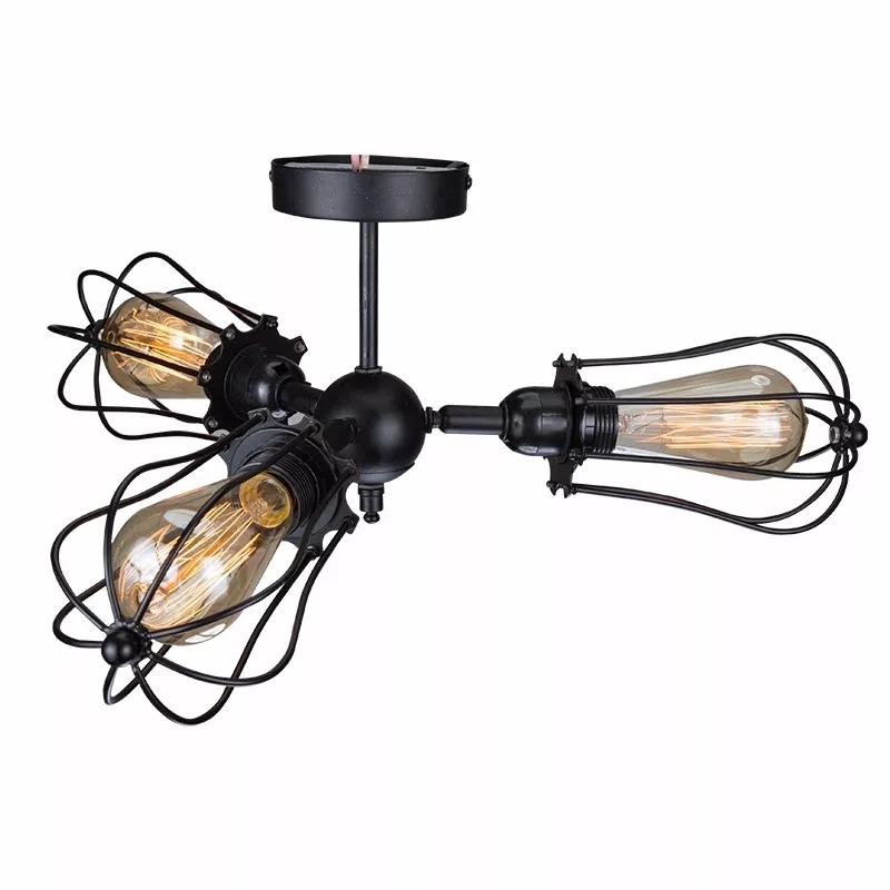 Vintage Industrial Lamp Metal Semi-Flush Ceiling Wire Cage Chandelier Light