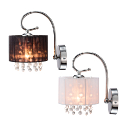 round Modern wall indoor lighting Fabric Shade Chrome decor european style bedside sconce wall lamp light