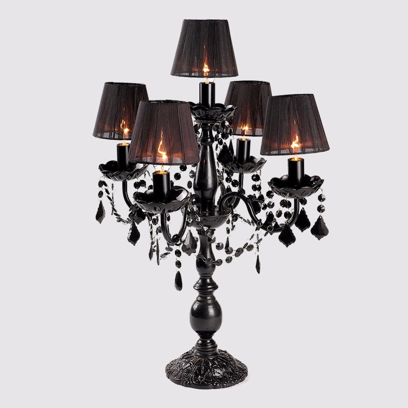 Indoor Standing Wedding Chandelier Acrylic Beads Black Lampshaode LED Table Lamp Home Decorations