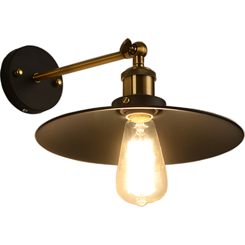 American retro umbrella shade black iron vintage adjustable wall lamp