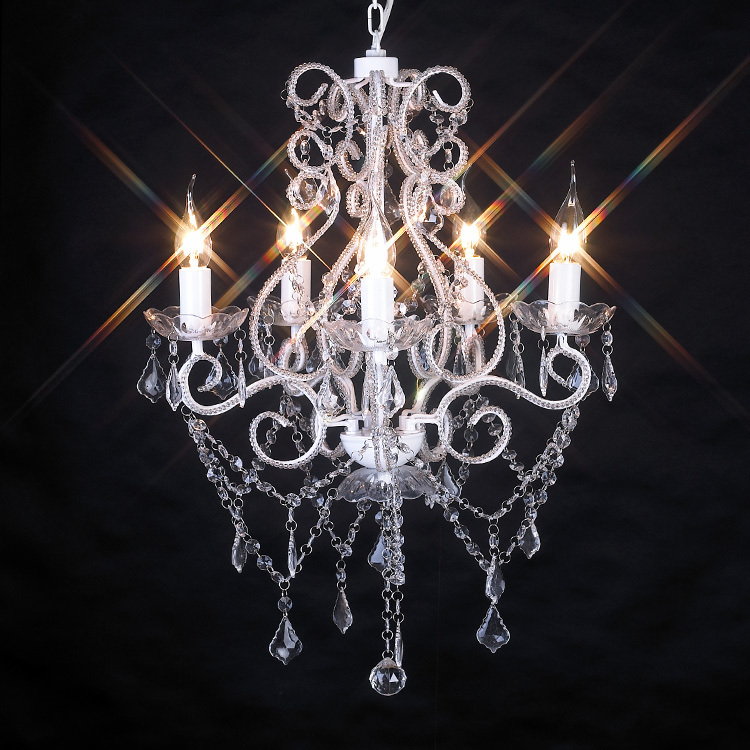 wholesale MODERN SHABBY PARIS CRYSTAL CHANDELIER French White/Clear 5 ARM LIGHT LAMP