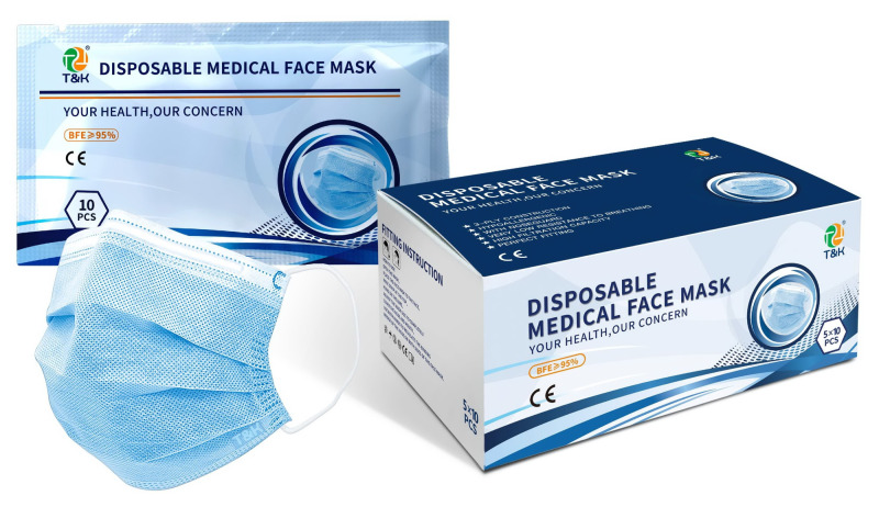 Masque médical jetable 3 plis de type I (bleu, noir, rose)