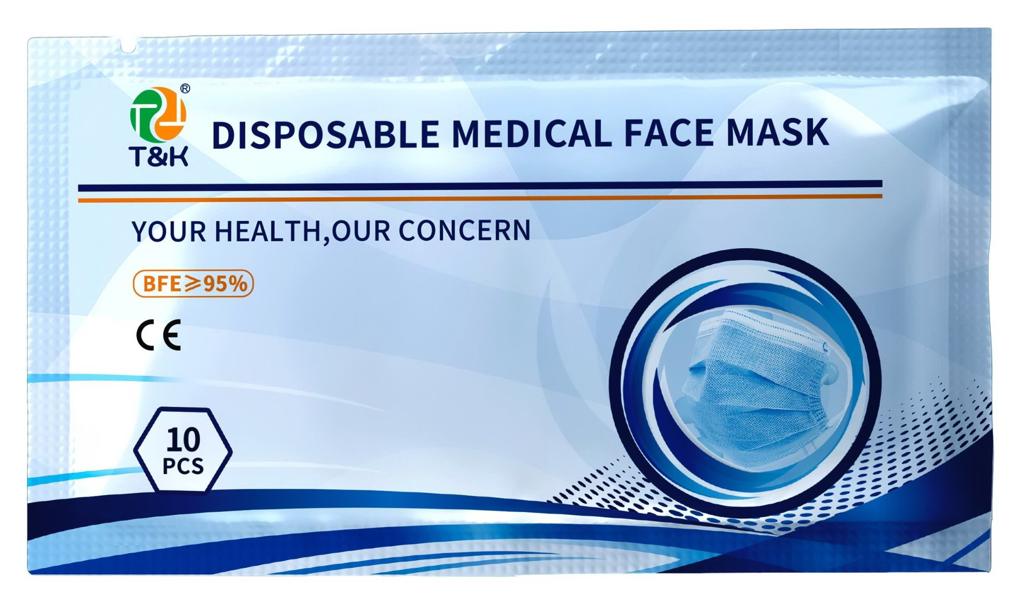 Masque médical jetable 3 plis de type I (bleu, noir, rose)