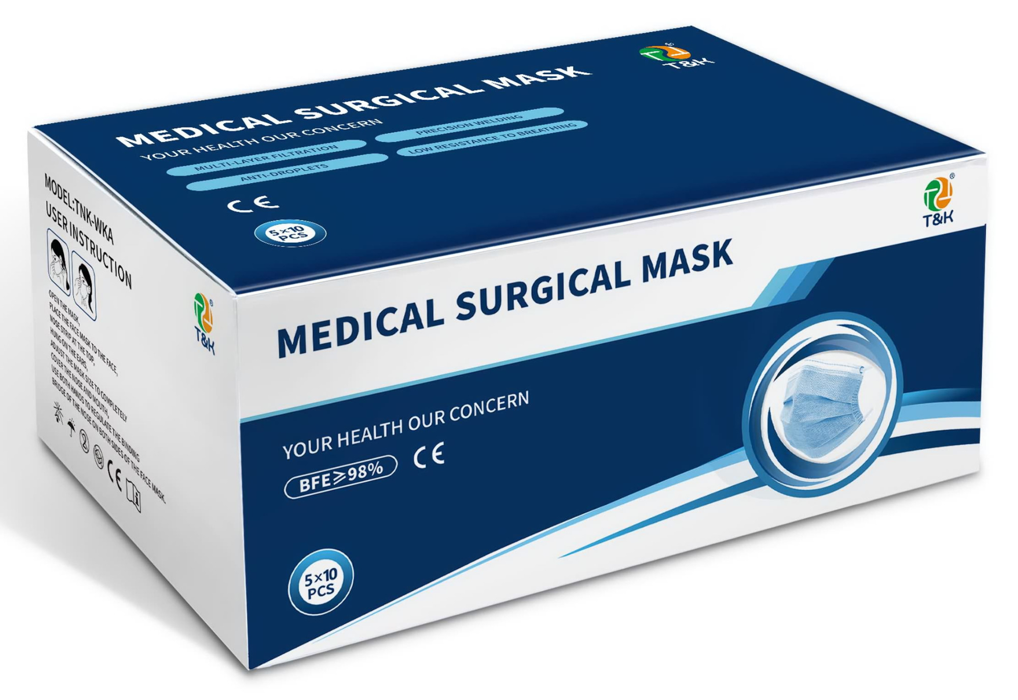 Masque chirurgical médical 3 plis de type IIR (boucle d'oreille)