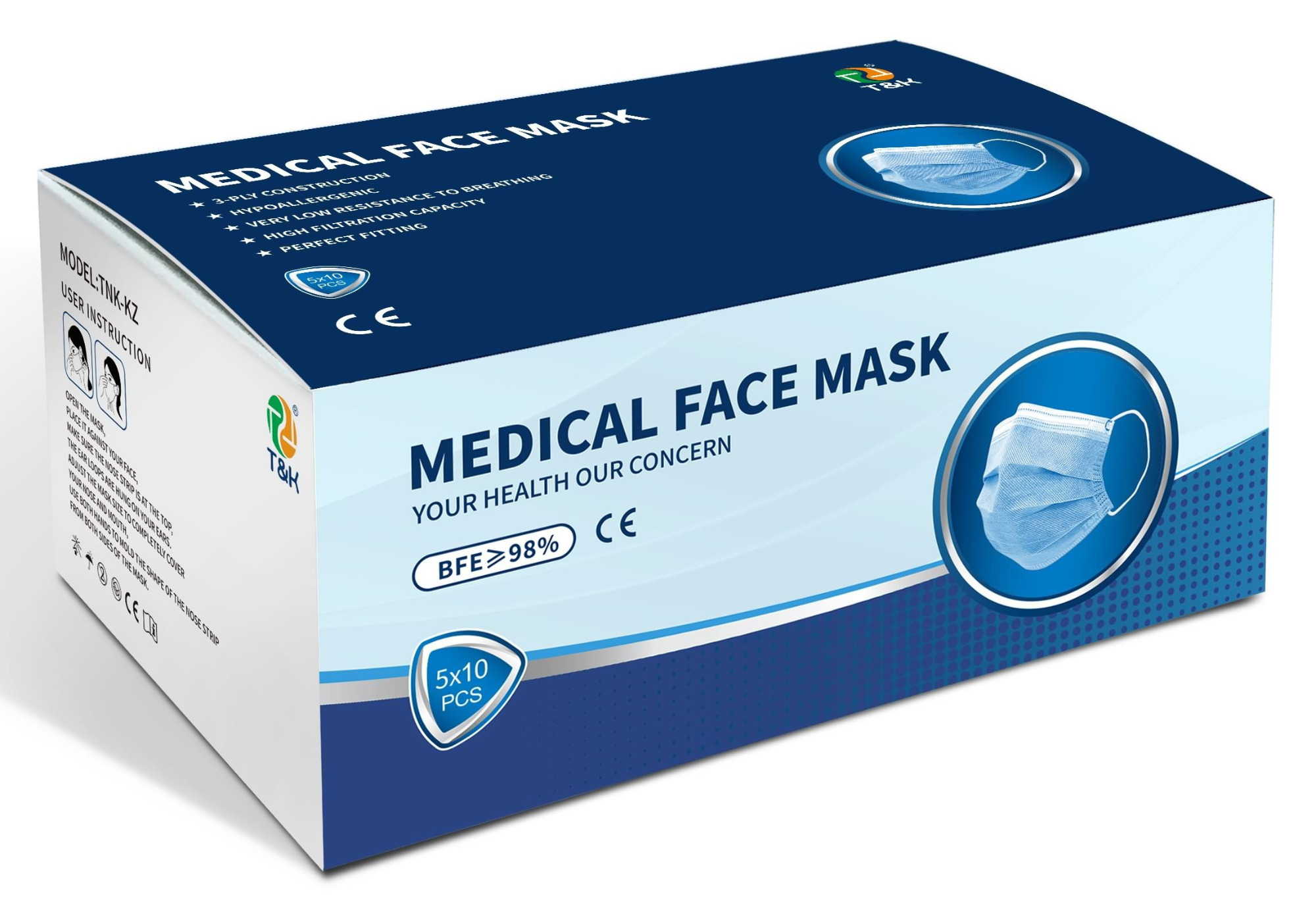 Mascarilla desechable médica tipo II de 3 capas