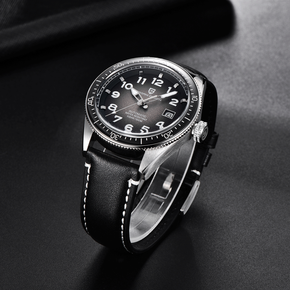 PAGANI DESIGN Men's Automatic Watches 100 Waterproof Wrist Watch with Seiko NH35 Movement Leather Strap Hardlex Dial Glass Ceramic Bezel 1649