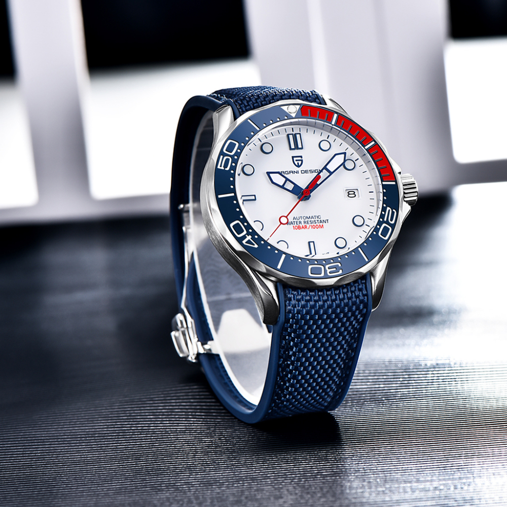 PAGANI DESIGN Men's Automatic Watches with Rubber Strap 007 Seamaster Homage Seiko NH35A Movement Waterproof Wrist Watch for Men 1667