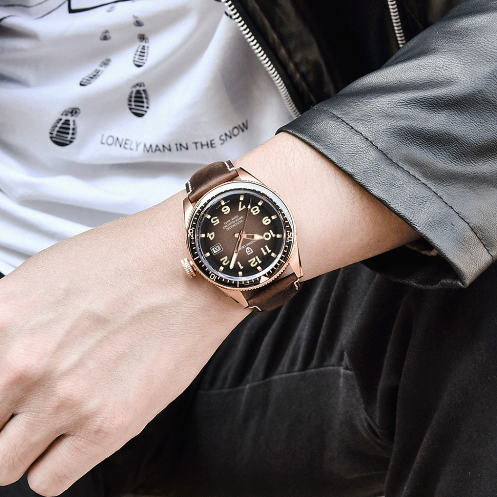 PAGANI DESIGN Men's Automatic Watches 100 Waterproof Wrist Watch with Seiko NH35 Movement Leather Strap Hardlex Dial Glass Ceramic Bezel 1649