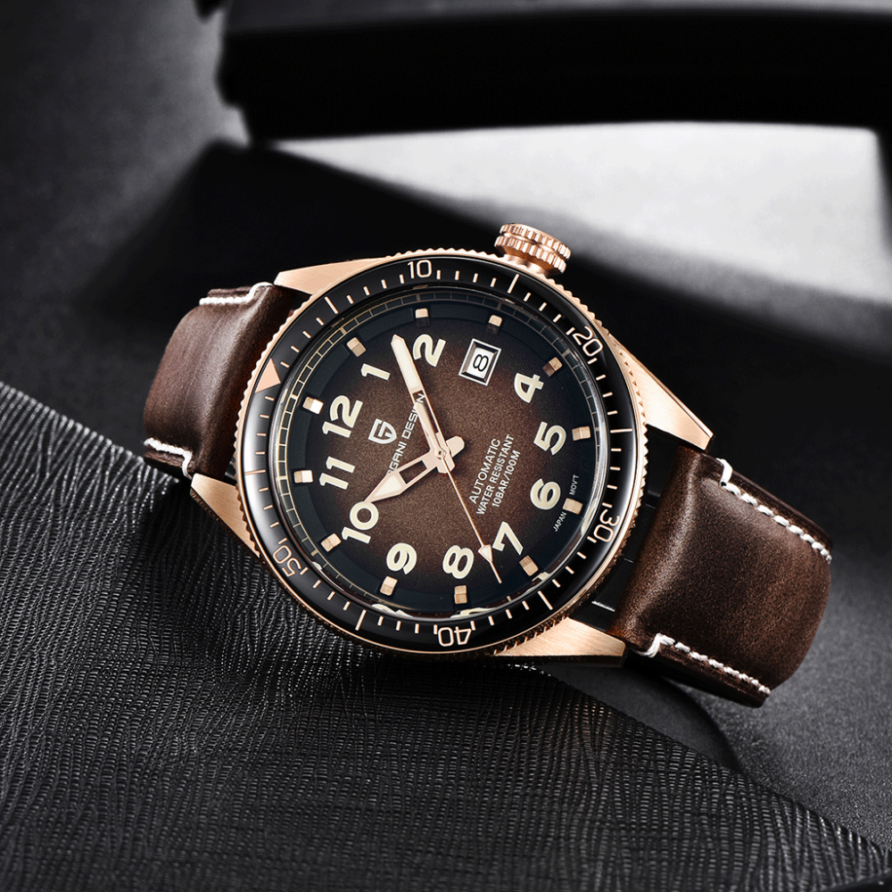 PAGANI DESIGN Men's Automatic Watches 100 Waterproof Wrist Watch with Seiko NH35 Movement Leather Strap Hardlex Dial Glass Ceramic Bezel 1649