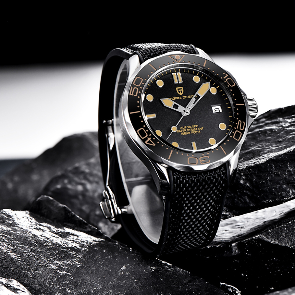 PAGANI DESIGN Men's Automatic Watches with Rubber Strap 007 Seamaster Homage Seiko NH35A Movement Waterproof Wrist Watch for Men 1667