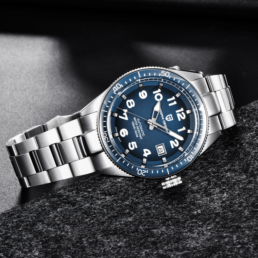 PAGANI DESIGN Men's Automatic Watches Full Stainless Steel 100 Waterproof Wrist Watch with Seiko NH35 Movement Hardlex Dial Glass Ceramic Bezel 1649