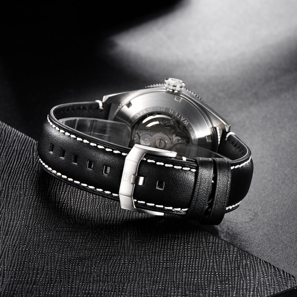 PAGANI DESIGN Men's Automatic Watches 100 Waterproof Wrist Watch with Seiko NH35 Movement Leather Strap Hardlex Dial Glass Ceramic Bezel 1649