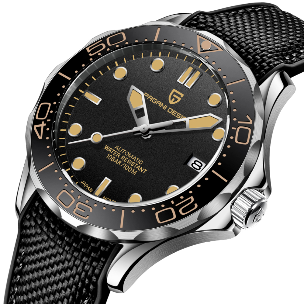PAGANI DESIGN Men's Automatic Watches with Rubber Strap 007 Seamaster Homage Seiko NH35A Movement Waterproof Wrist Watch for Men 1667