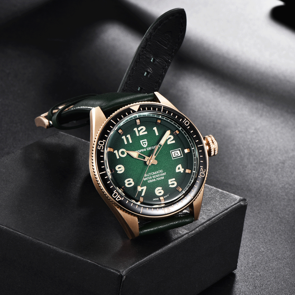 PAGANI DESIGN Men's Automatic Watches 100 Waterproof Wrist Watch with Seiko NH35 Movement Leather Strap Hardlex Dial Glass Ceramic Bezel 1649