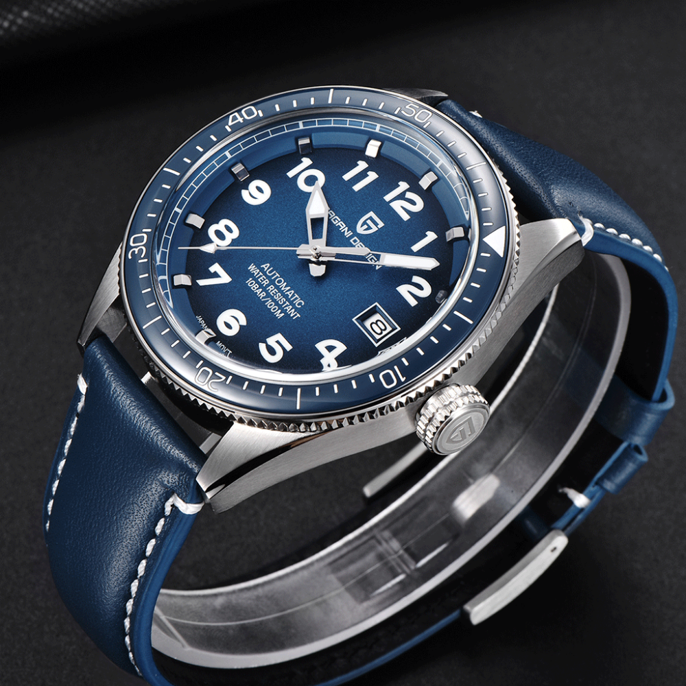 PAGANI DESIGN Men's Automatic Watches 100 Waterproof Wrist Watch with Seiko NH35 Movement Leather Strap Hardlex Dial Glass Ceramic Bezel 1649