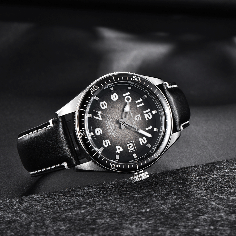 PAGANI DESIGN Men's Automatic Watches 100 Waterproof Wrist Watch with Seiko NH35 Movement Leather Strap Hardlex Dial Glass Ceramic Bezel 1649