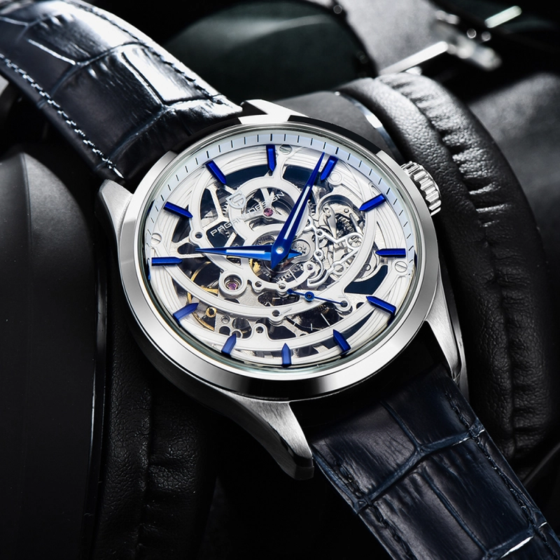PAGANI DESIGN Fashion Men's Watches Skeleton Automatic Wrist Watch for Men Leather Watchband 100M Water Water Resistant Hardlex Dial Glass