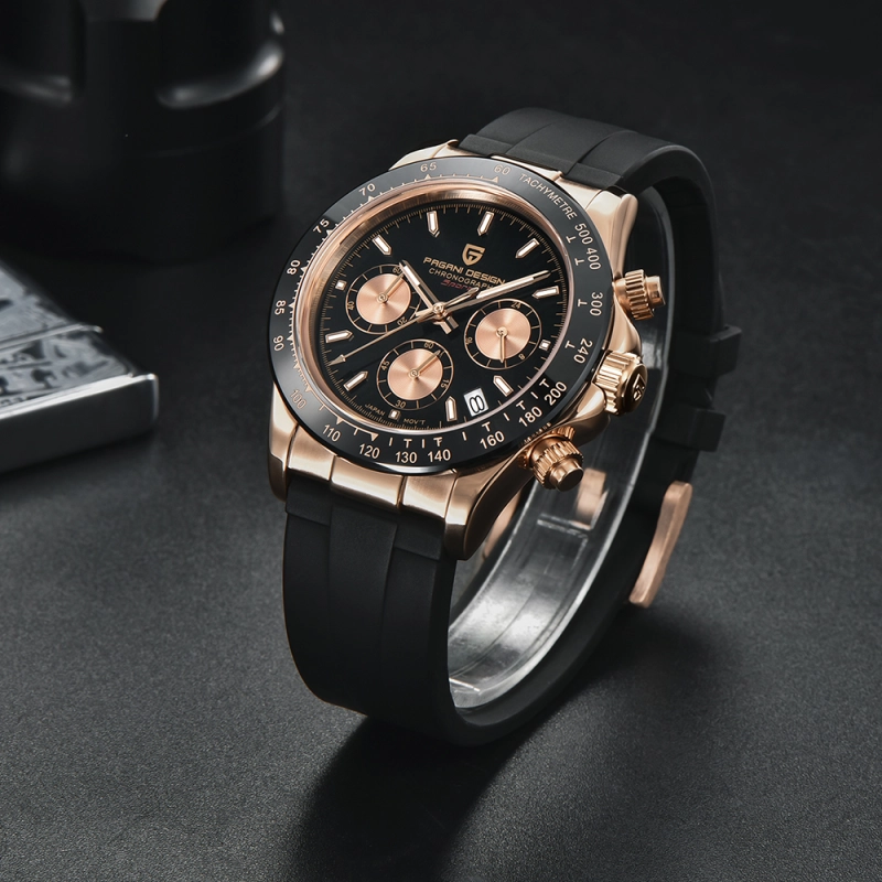 PAGANI DESIGN Quartz Watches for Men Daytona Homage Chronograph Men's Wrist Watch with Seiko VK63 Movement Silicone Watchband