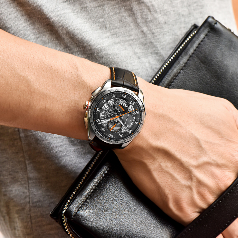 PAGANI DESIGN Men's Quartz Watches Chronograph Stainless Steel Wrist Watch for Men with Seiko VK63 Movement Leather Strap 100M Waterproof