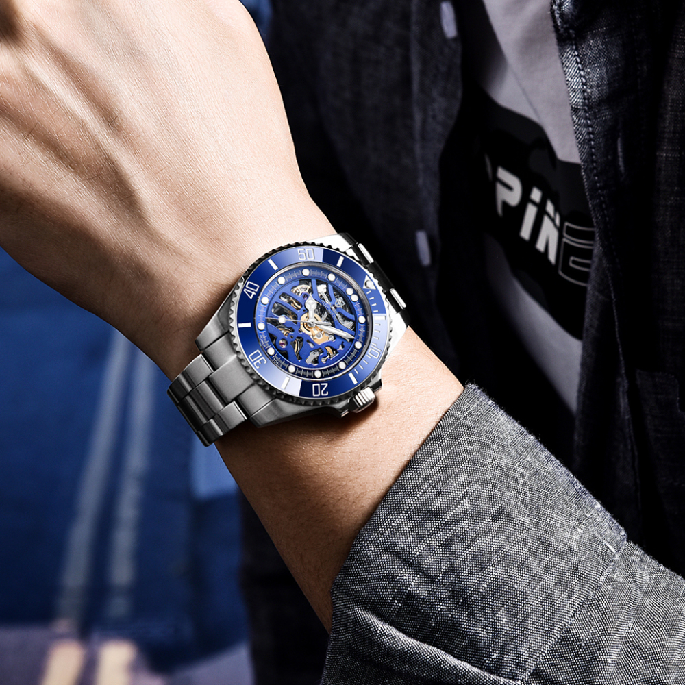 PAGANI DESIGN Men's Watches Luxury Skeleton Automatic Wrist Watch for Men Full Stainless Steel Waterproof Watch with Sapphire Glass Ceramic Bezel