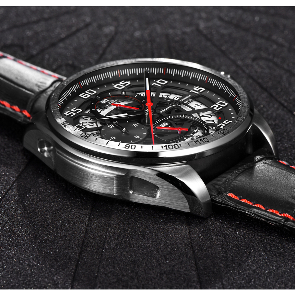 PAGANI DESIGN Men's Quartz Watches Chronograph Stainless Steel Wrist Watch for Men with Seiko VK63 Movement Leather Strap 100M Waterproof