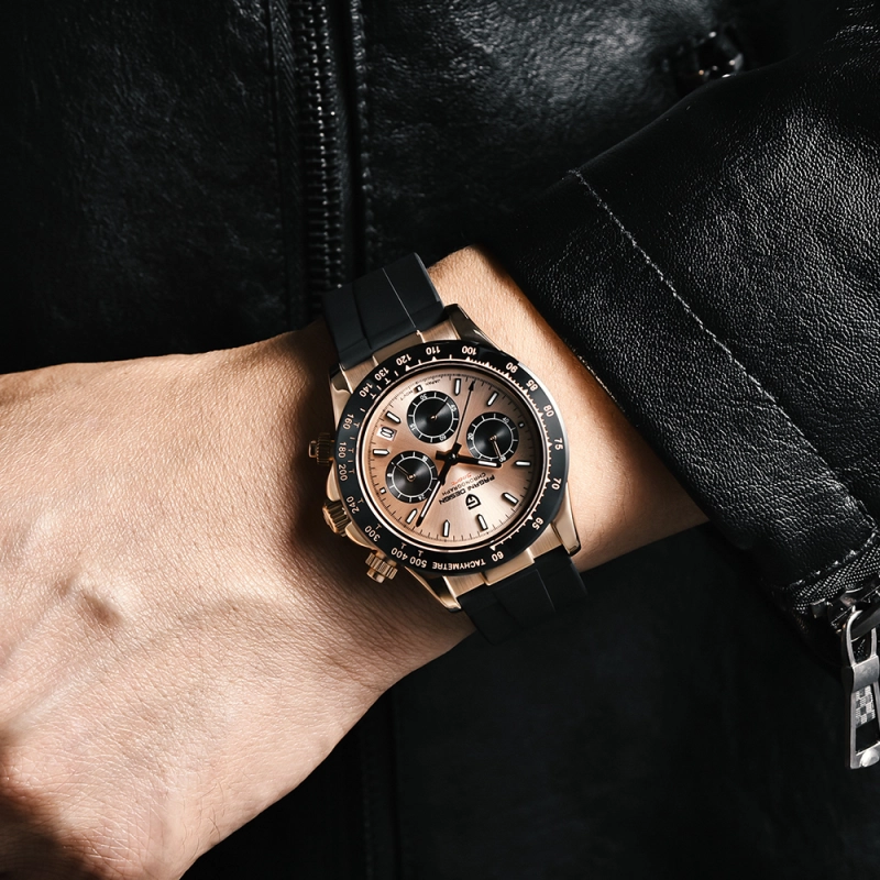 PAGANI DESIGN Quartz Watches for Men Daytona Homage Chronograph Men's Wrist Watch with Seiko VK63 Movement Silicone Watchband
