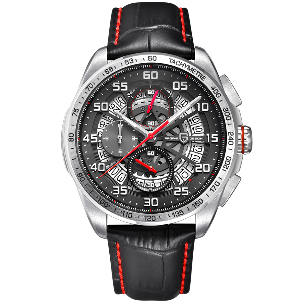 PAGANI DESIGN Men's Quartz Watches Chronograph Stainless Steel Wrist Watch for Men with Seiko VK63 Movement Leather Strap 100M Waterproof