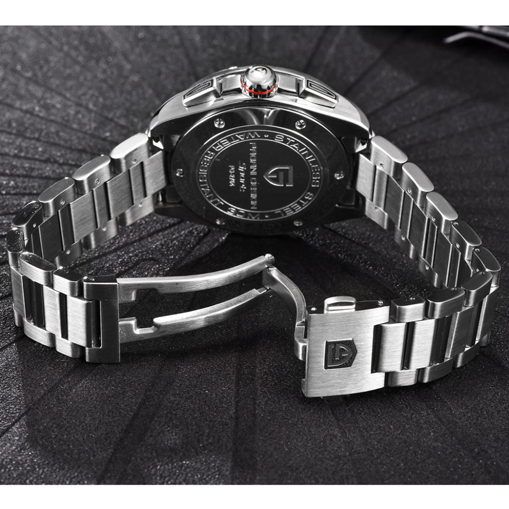 PAGANI DESIGN Men's Quartz Watches Chronograph Stainless Steel Wrist Watch for Men with Seiko VK63 Movement Leather Strap 100M Waterproof