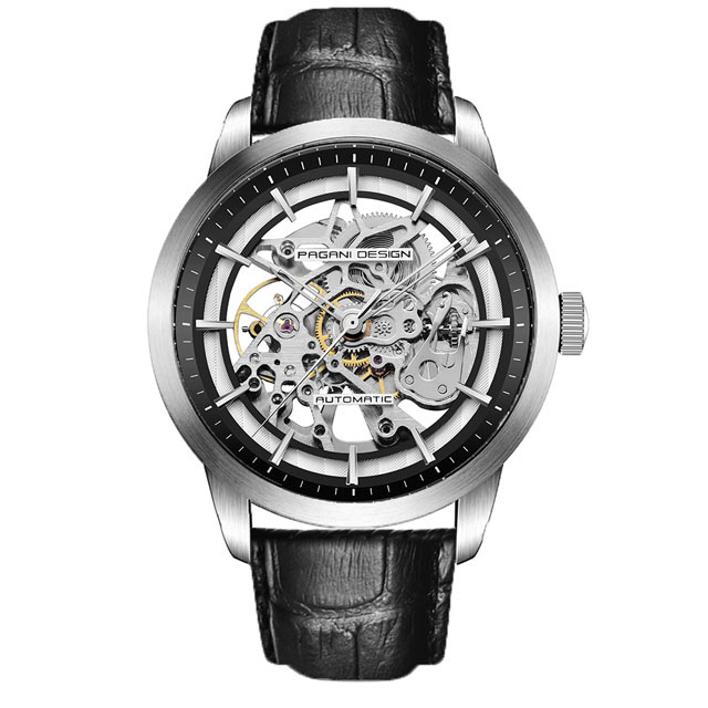 PAGANI DESIGN Luxury Automatic Men's Watches 100M Waterproof Skeleton Wrist Watch with Stainless Steel Case Soft Leather Watchband