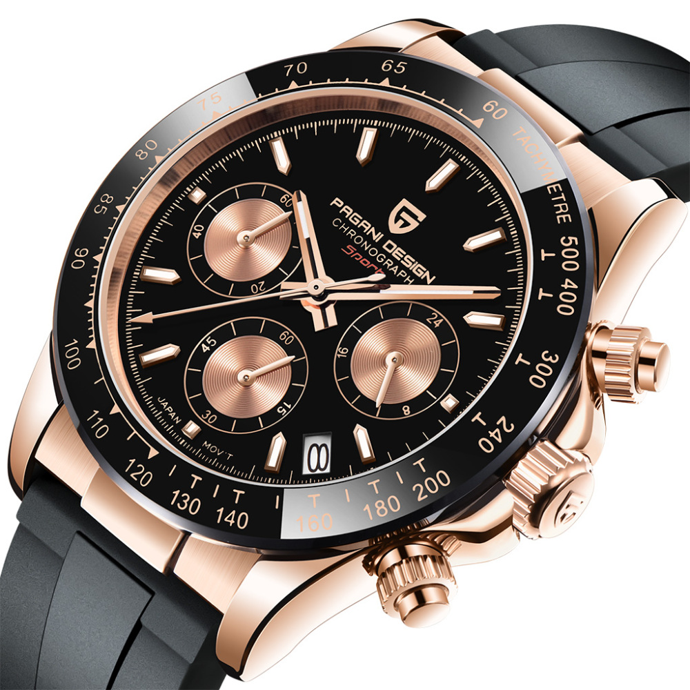 PAGANI DESIGN Quartz Watches for Men Daytona Homage Chronograph Men's Wrist Watch with Seiko VK63 Movement Silicone Watchband