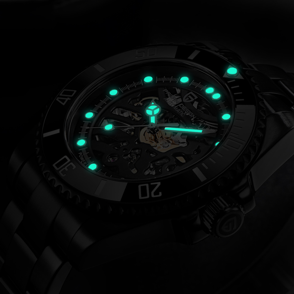 PAGANI DESIGN Men's Watches Luxury Skeleton Automatic Wrist Watch for Men Full Stainless Steel Waterproof Watch with Sapphire Glass Ceramic Bezel