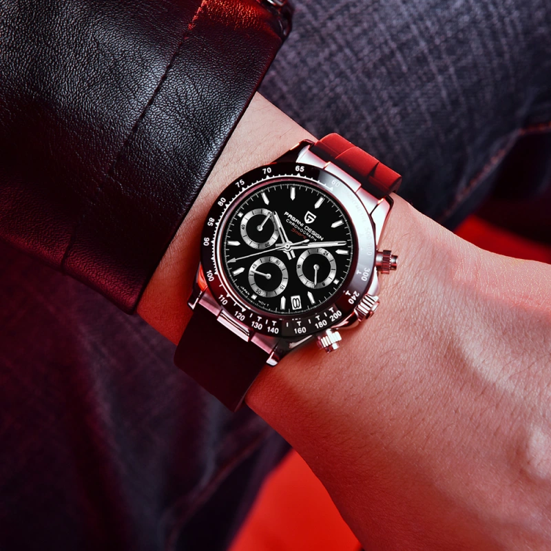 PAGANI DESIGN Quartz Watches for Men Daytona Homage Chronograph Men's Wrist Watch with Seiko VK63 Movement Silicone Watchband