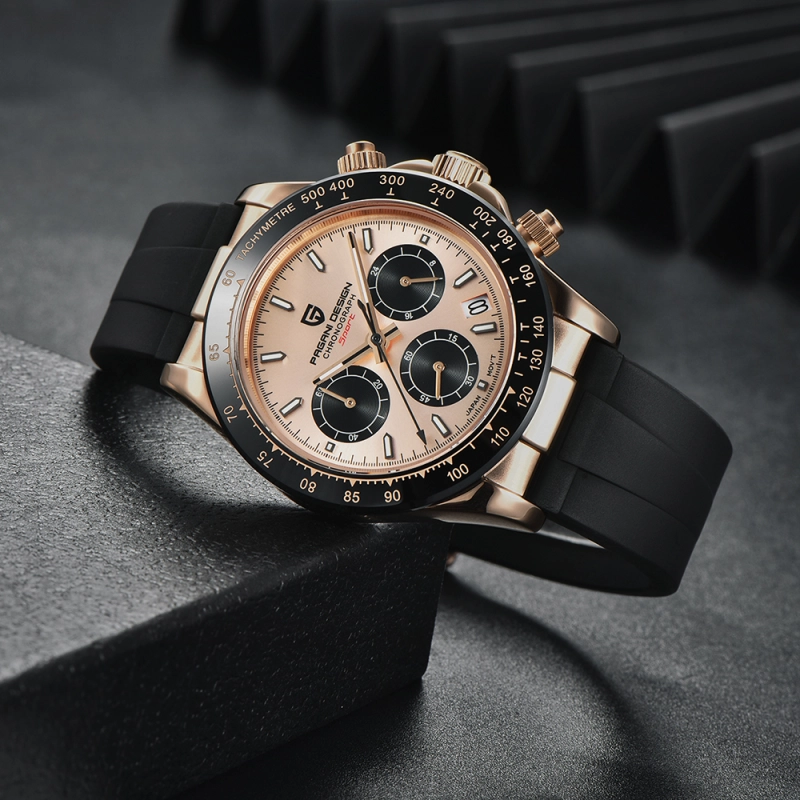 PAGANI DESIGN Quartz Watches for Men Daytona Homage Chronograph Men's Wrist Watch with Seiko VK63 Movement Silicone Watchband