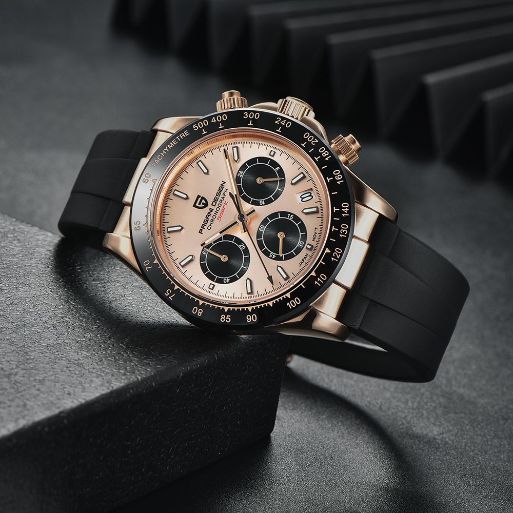 PAGANI DESIGN Quartz Watches for Men Daytona Homage Chronograph Men's Wrist Watch with Seiko VK63 Movement Silicone Watchband
